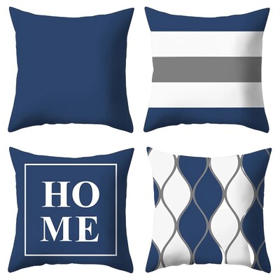 4 gab, poliestera spilvendrāna tumši zilas ģeometriskas svītras, viļņu svītras, apdrukātas spilvenu pārvalki dzīvojamās istabas ikdienas mājas dekorēšanai
