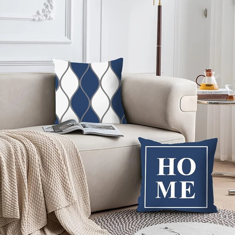 4 gab, poliestera spilvendrāna tumši zilas ģeometriskas svītras, viļņu svītras, apdrukātas spilvenu pārvalki dzīvojamās istabas ikdienas mājas dekorēšanai