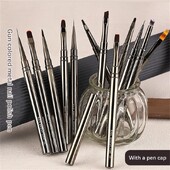 12 DB Nail Art Brush Bélés Ecset Csíkos Minta Festő Ecset Akril UV Gél Hosszabbító Rajz Carving Toll DIY Manikűr eszköz