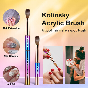 KEMEISI 2PCS Acrylic Nail Brush, Nail Liner Brushes&Size #10 100% Kolinsky Nail Art Brushes for Acrylic Application, Sturdy Hand