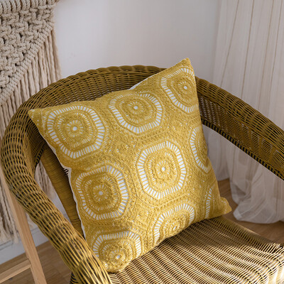 Ar ziediem izšūts lauku mājas dekoratīvs spilvena pārvalks 18"x 18" kotedža ar ziediem zaļām lapām, trikotāžas raksta kokvilnas spilvena futrālis