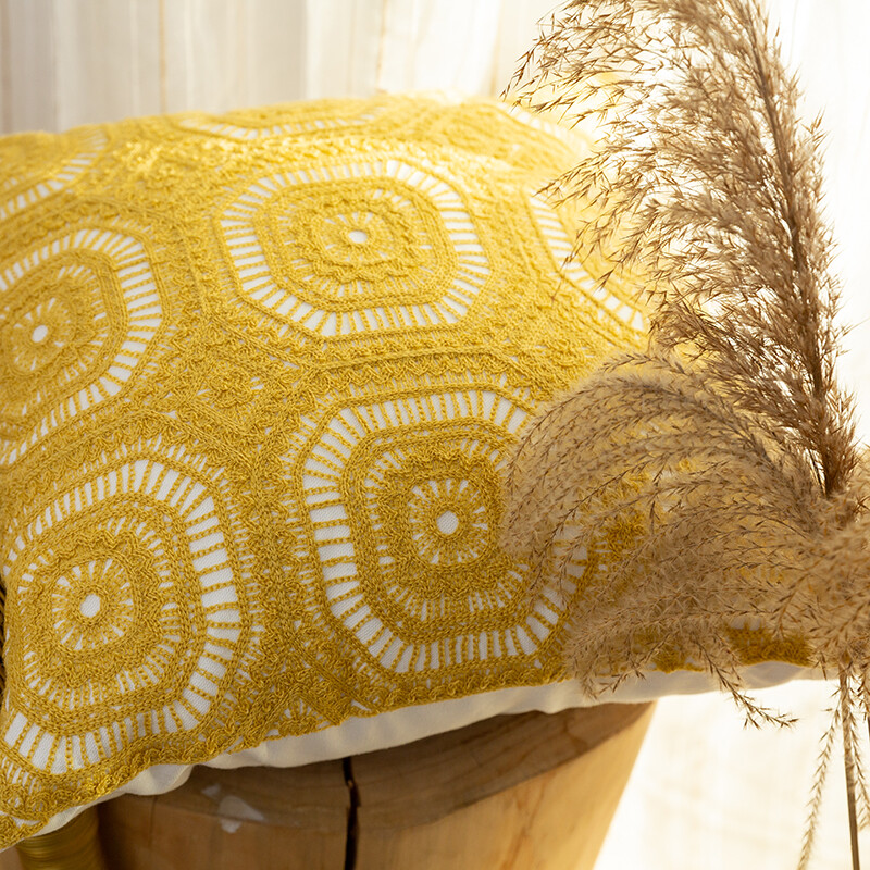 Ar ziediem izšūts lauku mājas dekoratīvs spilvena pārvalks 18"x 18" kotedža ar ziediem zaļām lapām, trikotāžas raksta kokvilnas spilvena futrālis