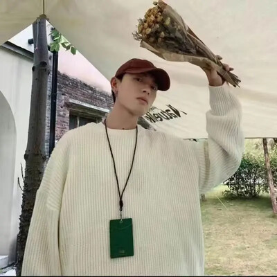 Trendovski jesenski zimski jednobojni muški pleteni pulover Ležeran široki pulover s okruglim izrezom Retro stil Udoban i udoban