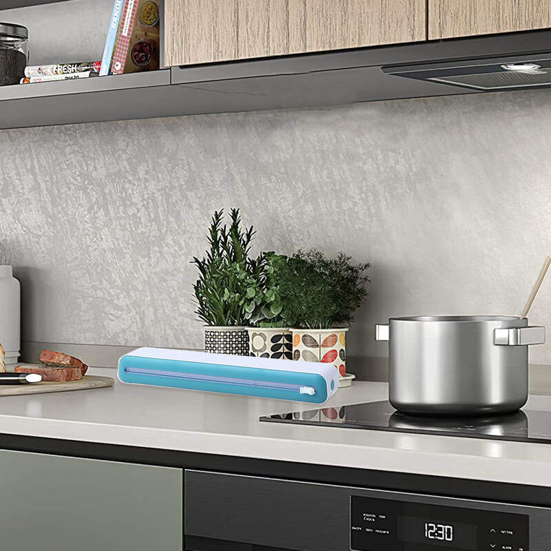 Magnetinis pakartotinai užpildomas įvyniojimo dozatorius vandeniui atsparus plastikinis įvyniojimo dozatorius su slankiojančiu pjaustytuvu Saran apvyniojimo dozatorius, skirtas lipniam įvyniojimui