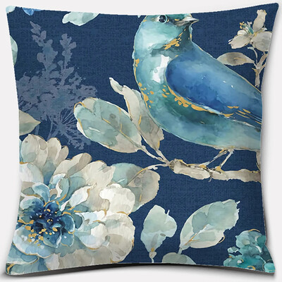 Σειρά εκτύπωσης λουλουδιών και πουλιών Μαξιλαροθήκη τετράγωνη διακόσμηση γραφείου Κάλυμμα μαξιλαριού