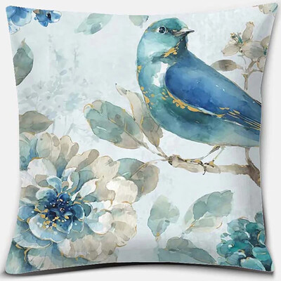 Σειρά εκτύπωσης λουλουδιών και πουλιών Μαξιλαροθήκη τετράγωνη διακόσμηση γραφείου Κάλυμμα μαξιλαριού