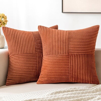 Rust Boho navlaka za jastuk 18x18 inča za kauč, krevet, sofa, jastučnica od mekanog korduroja, patchwork teksturirane terakote