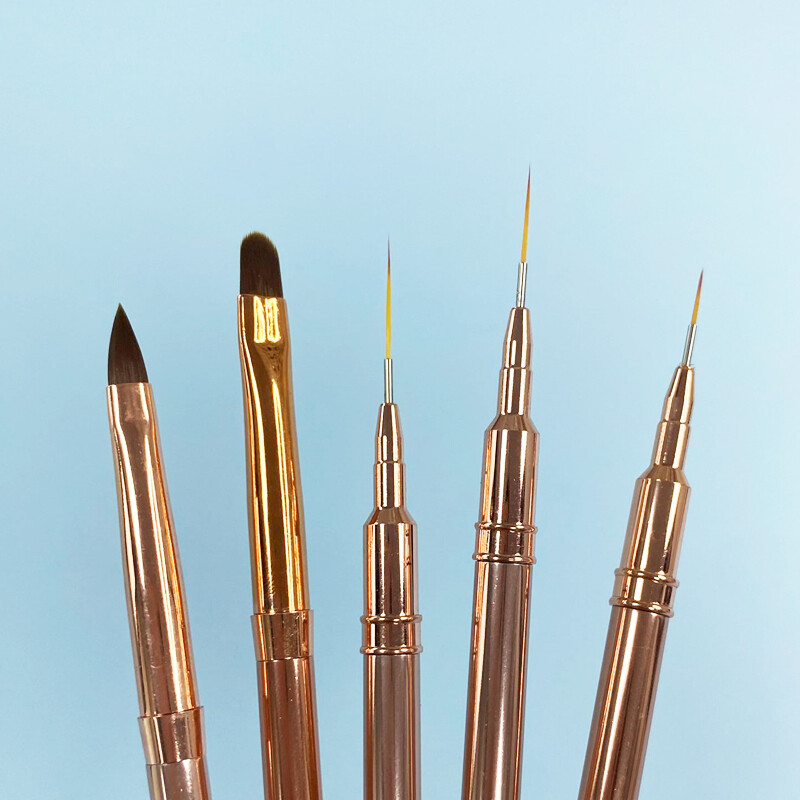 3D akrila nagu mākslas suka Luksusa rožzelta metāla roktura svītrojuma pildspalva UV gēla nagu suku rīks