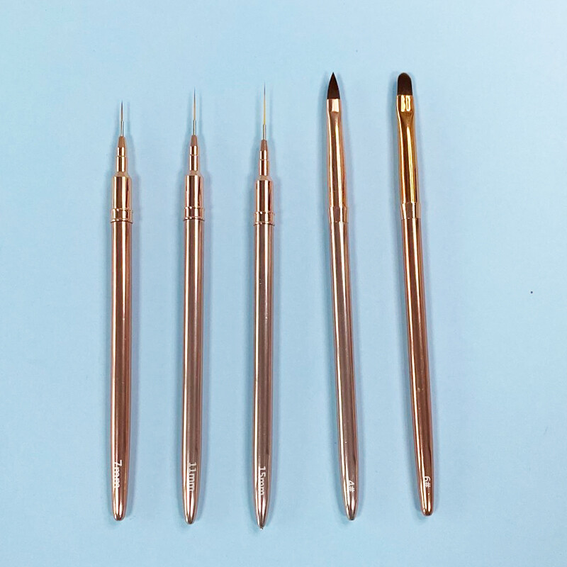 3D akrila nagu mākslas suka Luksusa rožzelta metāla roktura svītrojuma pildspalva UV gēla nagu suku rīks