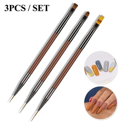 3 τμχ Πινέλα για μανικιούρ διπλής χρήσης Gel Gradient Brush Pinceles Πένα σχεδίασης με πολύ λεπτή γραμμή Εργαλεία ζωγραφικής Nail Art Design Dual End