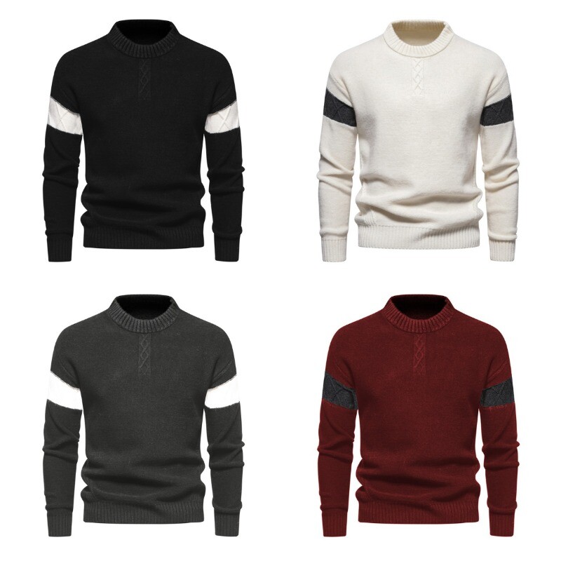 2023. Novi ležerni rebrasti pleteni jacquard dizajn s okruglim izrezom za muške majice dugih rukava