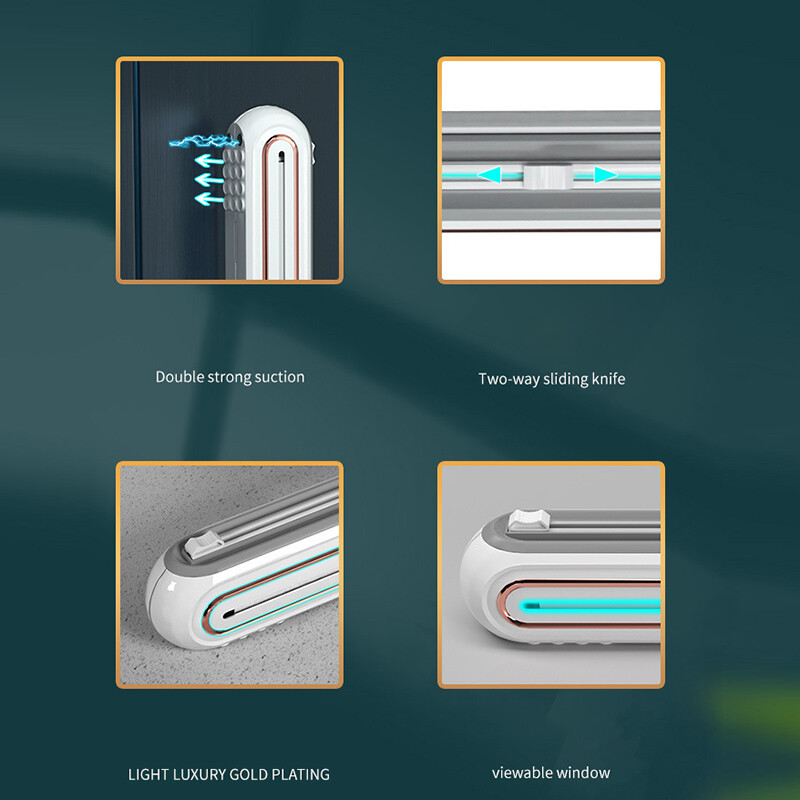 Daugkartinio naudojimo maisto įvyniojimo pjaustytuvas, magnetinis sieninis plastikinių įvyniojimų dozatorius, plėvelės pjaustytuvas su Slide Cutte lipnia plėvele