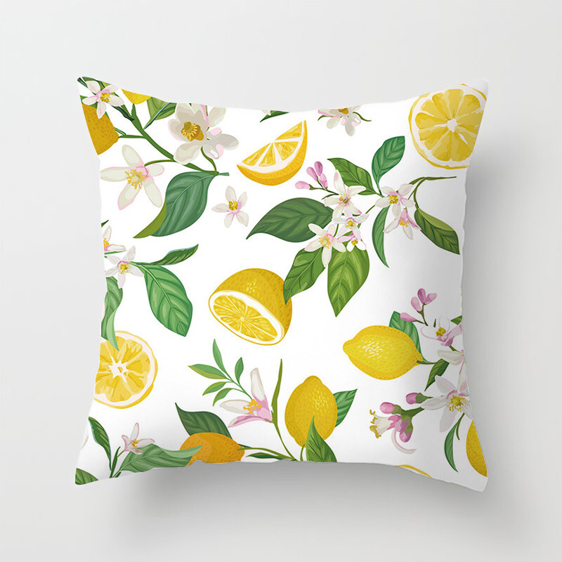 Husa de perna cu model de lamaie frunze de fructe galbene planta canapea fata de perna decor perna poliester