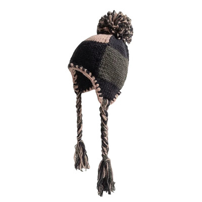 Vintage χειροποίητο γυναικείο πλεκτό καπέλο με κοτσίδα φούντα Χειμερινή έκδοση καρό Hairball Ευέλικτο θερμικό προστατευτικό αυτιών ζεστό καπέλο Bomber
