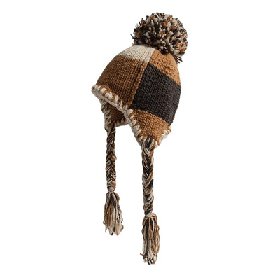 Vintage χειροποίητο γυναικείο πλεκτό καπέλο με κοτσίδα φούντα Χειμερινή έκδοση καρό Hairball Ευέλικτο θερμικό προστατευτικό αυτιών ζεστό καπέλο Bomber