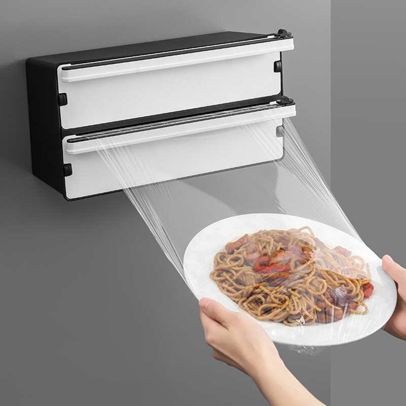 2 in 1 korduvtäidetav toidukile jaotur koos lõikuriga mähise jaoturiga toidu pakendamiseks restoranis köögisahtli jaoks