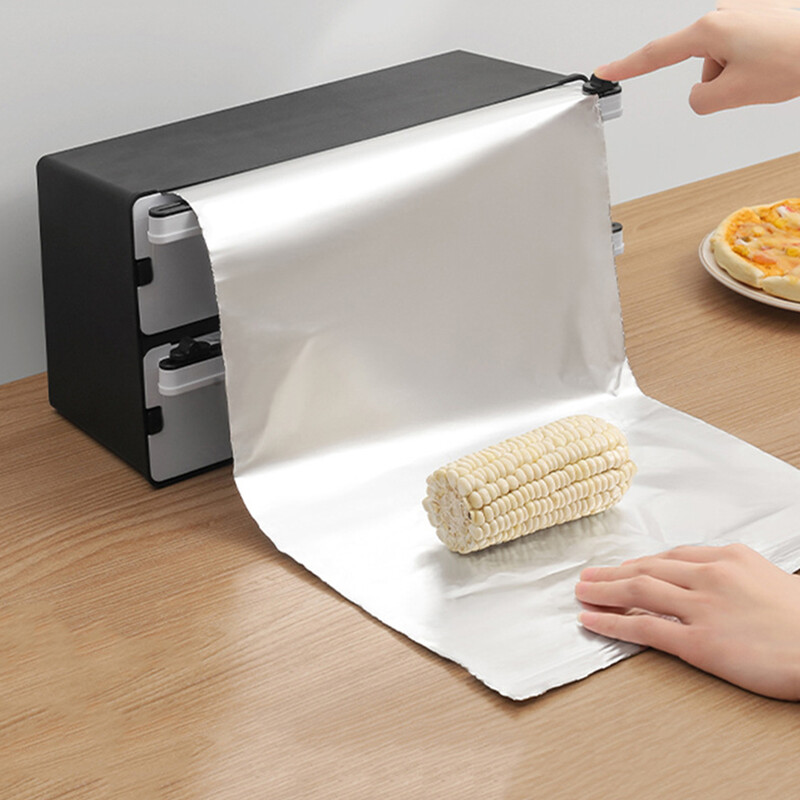 2 in 1 korduvtäidetav toidukile jaotur koos lõikuriga mähise jaoturiga toidu pakendamiseks restoranis köögisahtli jaoks