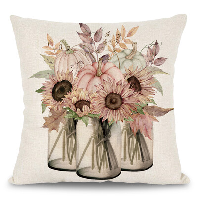 Φθινοπωρινό λουλούδι με στάμπα μαξιλαροθήκη Ροζ κολοκύθας λουλούδι Vintage σχέδιο καναπέ Μαξιλάρι Φθινοπωρινό αγρόκτημα κολοκύθας Ευχαριστιών