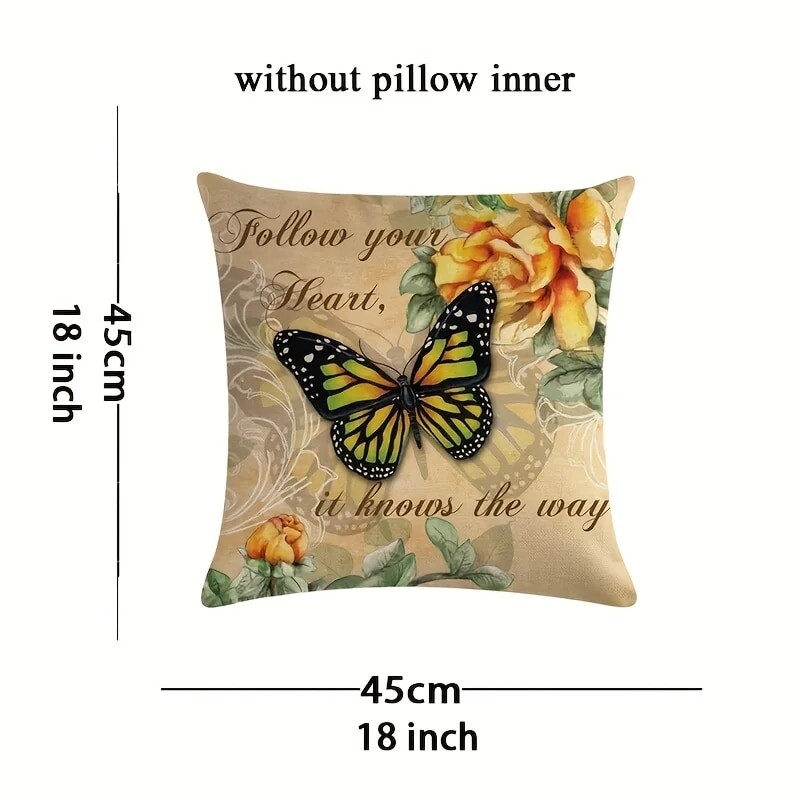 4Gb Lina tauriņu raksta spilvenu pārvalki, vintage stila spilvenu pārvalki, dzelteni rozā ziedi, spilvendrāna bez spilvena kodola