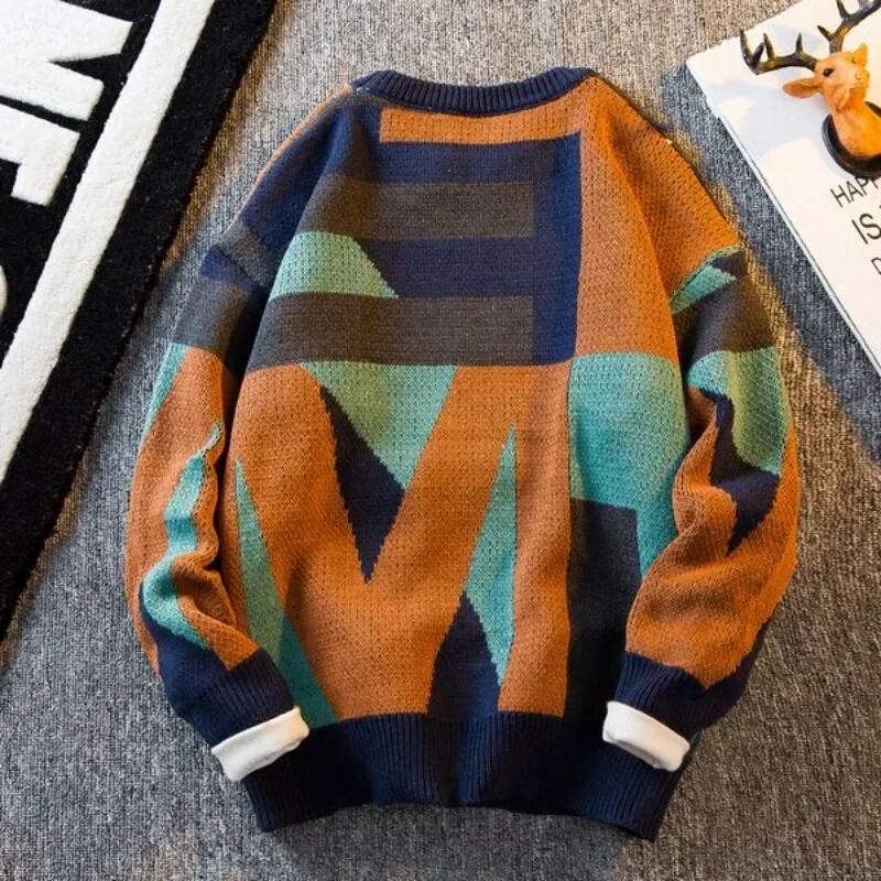 Ανδρικά ρούχα καφέ Χωρίς κουκούλα Πλεκτό πουλόβερ Ανδρικά πουλόβερ με στάμπα γράμματα από μαλλί Προϊόντα με τις καλύτερες πωλήσεις 2024 Κορεατική μόδα Classic V