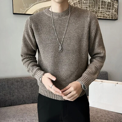 Kötött pulóver Férfi Pulóverek Fekete Férfi Ruha Sima Egyszínű Körgallér Crewneck Koreai Divat 2024 Pulóver Gyapjú A