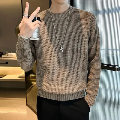 Pulover tricotat Pulovere pentru bărbați Îmbrăcăminte pentru bărbați negru Culoare uni Guler rotund Gâtul rotund Moda coreeană 2024 Pulover Lână A