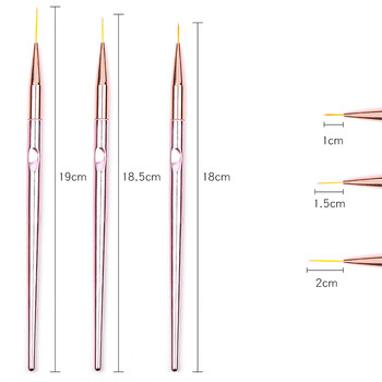 3 τμχ/σετ Rose Gold Βούρτσες ζωγραφικής με μεταλλική λαβή Λεπτή επένδυση στυλό σχεδίασης DIY UV Gel Συμβουλές Σχεδιασμού Εργαλεία Μανικιούρ