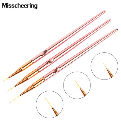 3db/készlet Rose Gold Nail Art Line Festőecsetek Fém fogantyú Vékony Bélés Rajztoll Barkácsolás UV Gél Tippek Design manikűr eszközkészletek