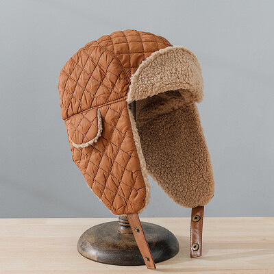 Unisex Νέα καπέλα βομβαρδιστικού χειμερινού πτερυγίου αυτιού Γούνινο καπέλο Ushanka Παχύ ζεστό ρωσικό καπέλο ποδηλασίας σκι Εξωτερικό αντιανεμικό μάλλινο πτερύγιο αυτιού