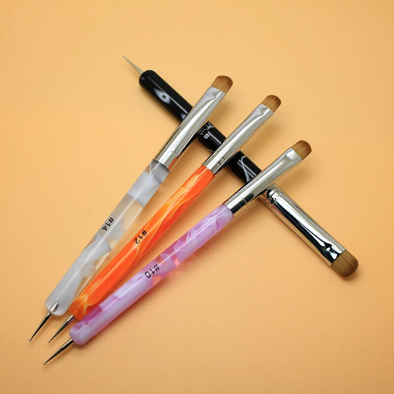 Kolinsky French Nail Art Kist Dual End Nail Art Dotting Pen Akrilni crtež Rhinestone Gel Painting Alat za manikuru za početnike