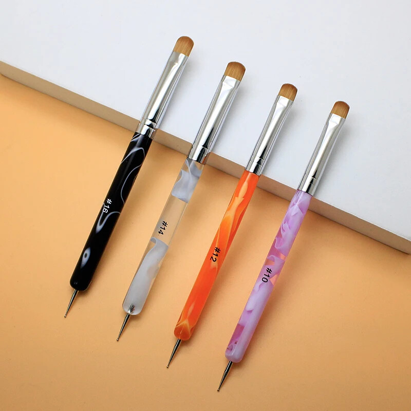 Kolinsky French Nail Art Kist Dual End Nail Art Dotting Pen Akrilni crtež Rhinestone Gel Painting Alat za manikuru za početnike