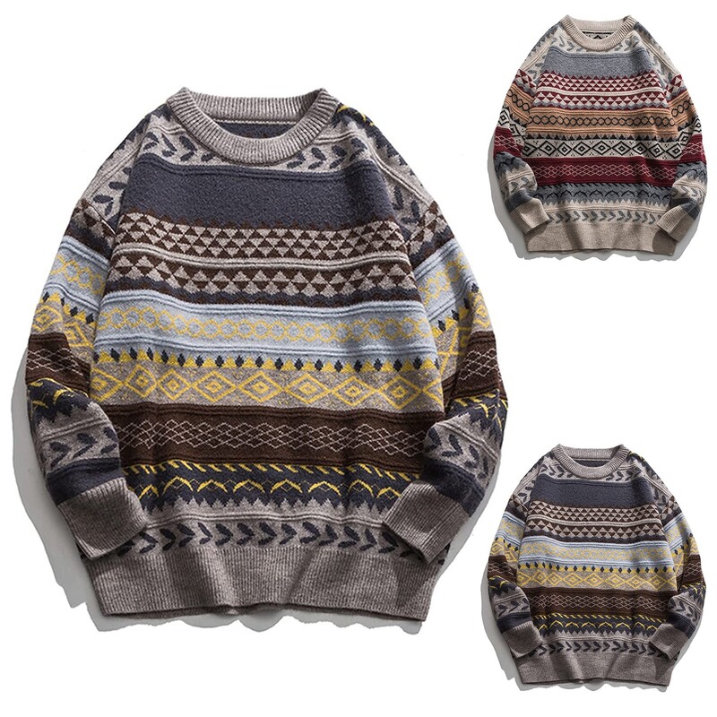 Vintage Γυναικεία Πουλόβερ Χειμερινά Ριγέ Κορεάτικο στυλ Χαλαρά πουλόβερ Ρετρό Casual Πλεκτά Casual Loose Πουλόβερ Πουλόβερ