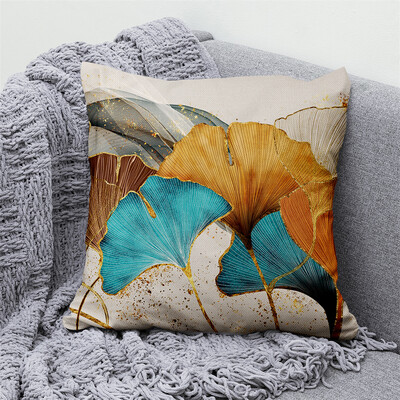 Jastučnica sa zlatnim zelenim otiskom, kauč za automobil, kućni dekor, moderna ukrasna navlaka za jastuk od listova ginka