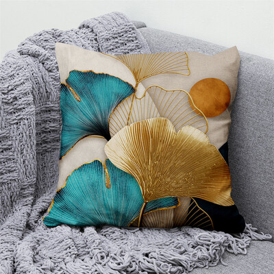 Jastučnica sa zlatnim zelenim otiskom, kauč za automobil, kućni dekor, moderna ukrasna navlaka za jastuk od listova ginka