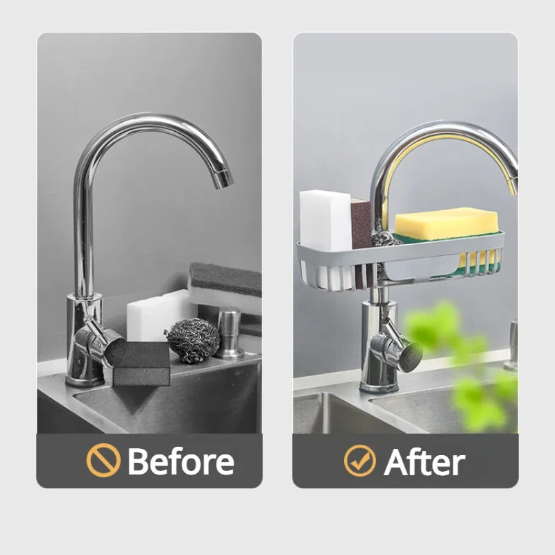 Vonios kambarys Reguliuojamas kriauklės nutekėjimo stovas Kempinėlių laikymo maišytuvo laikiklis Muilo kanalizacijos lentyna Krepšelis Organizatorius Virtuvės priedai