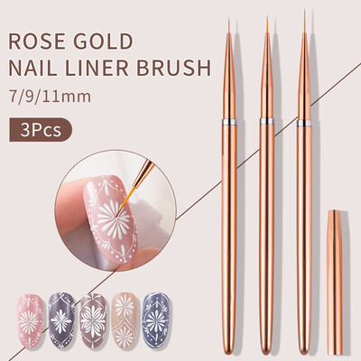 Rose Gold 3Gb/komplekts Nail Art UV Gel Liner Glezniecības Otas Zīmēšanas Ziedu Svītras Dizains Manikīra rīku komplekti 7/9/11mm