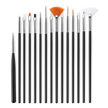 15 τμχ/Σετ βούρτσα νυχιών για μανικιούρ Gel brush For Nail Art Βούρτσα νυχιών Acrylic Gel Brush Liquid Powder Carving Σετ μακιγιάζ