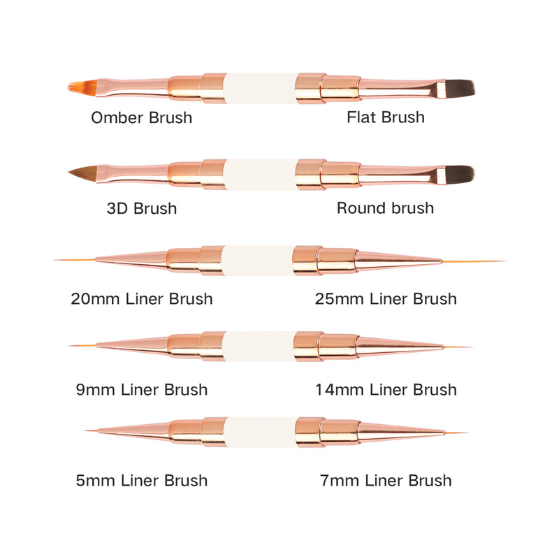 5 tk Kahe otsaga Nail Art Stripes Lines Liner DIY Painting Pintsel Vedel pulber Akrüül UV GEL pikenduste ehitaja Prantsuse joonistuspliiats