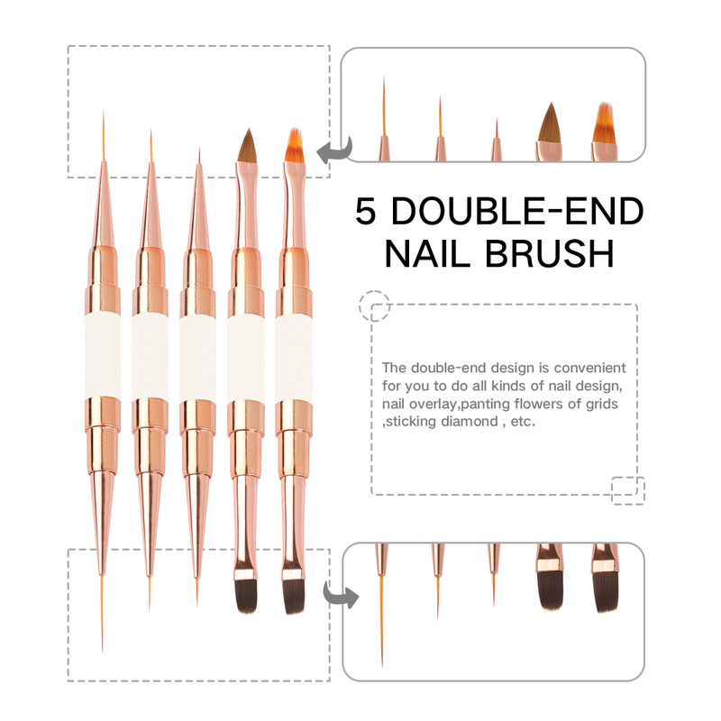 5 tk Kahe otsaga Nail Art Stripes Lines Liner DIY Painting Pintsel Vedel pulber Akrüül UV GEL pikenduste ehitaja Prantsuse joonistuspliiats