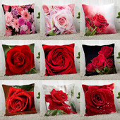 Red Rose Flower Print Μαξιλαροθήκη Καναπές Διακόσμηση γραφείου σπιτιού