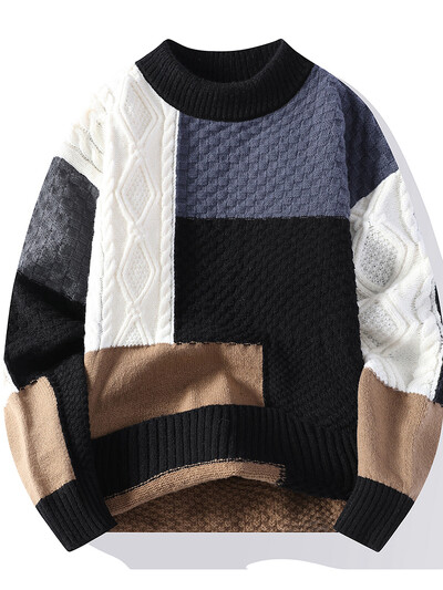 Jesen i zima 2024., muški plišani debeli stil, moderan i udoban, topao ležeran pleteni pulover dugih rukava s okruglim izrezom
