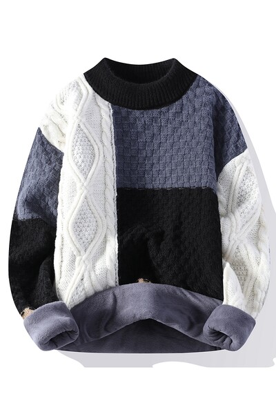 Jesen i zima 2024., muški plišani debeli stil, moderan i udoban, topao ležeran pleteni pulover dugih rukava s okruglim izrezom