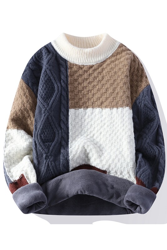 Jesen i zima 2024., muški plišani debeli stil, moderan i udoban, topao ležeran pleteni pulover dugih rukava s okruglim izrezom