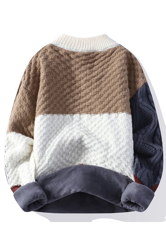 Jesen i zima 2024., muški plišani debeli stil, moderan i udoban, topao ležeran pleteni pulover dugih rukava s okruglim izrezom