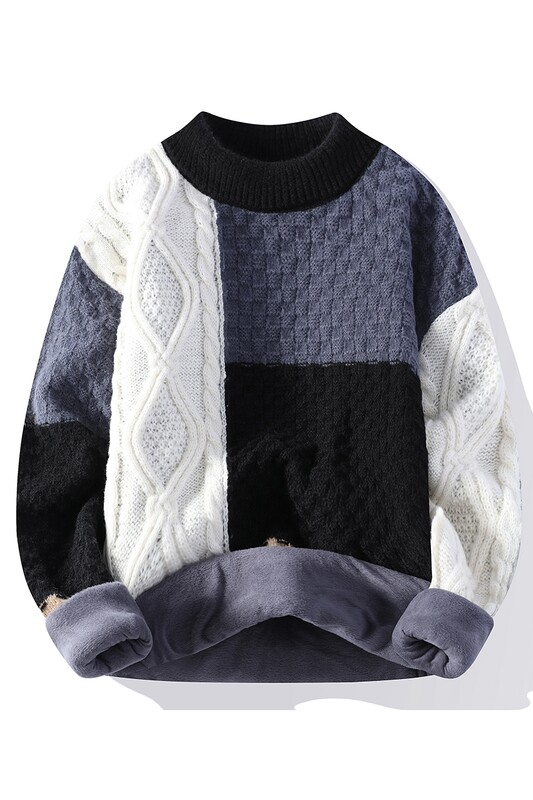Jesen i zima 2024., muški plišani debeli stil, moderan i udoban, topao ležeran pleteni pulover dugih rukava s okruglim izrezom