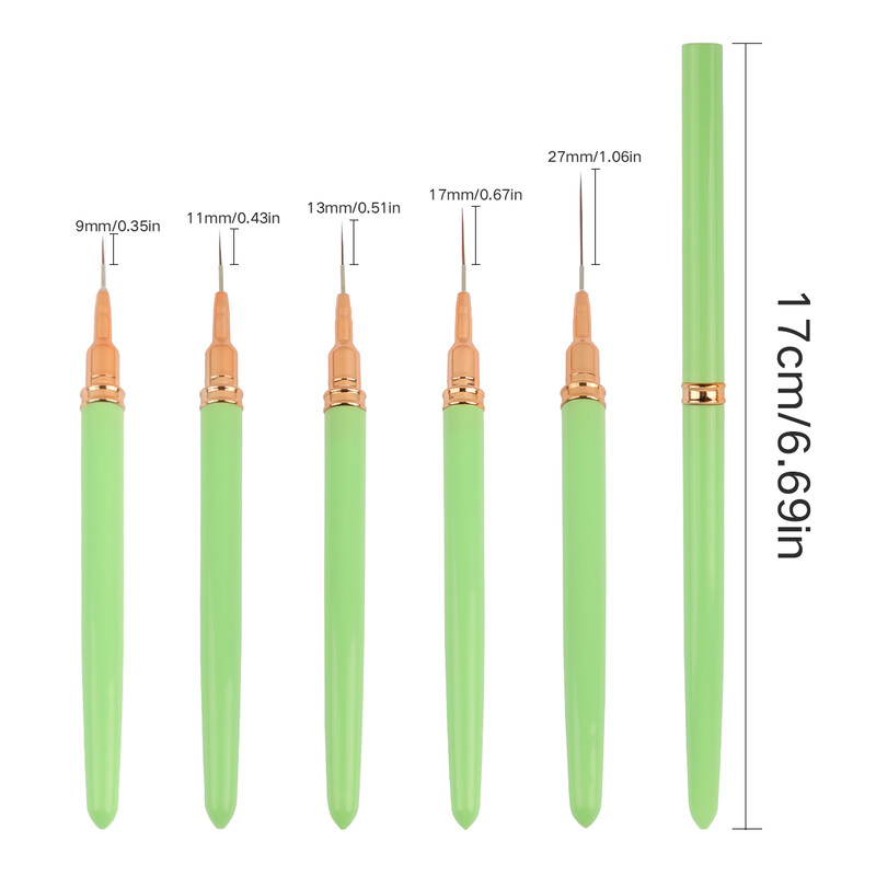 7/9/11/15/25MM küünelaineri pintslite komplekt UV geelküüneharjade komplektid 5tk French Stripe Line Maalimine Joonistus Lillepliiats Maniküüri tööriistad