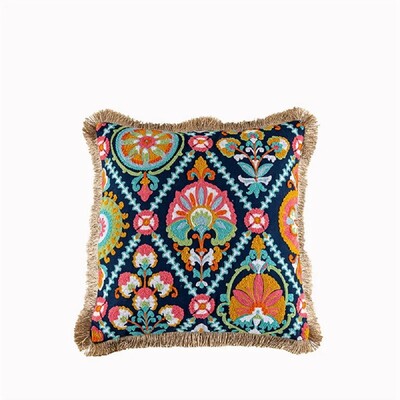 Vintage jastučnica u boemskom stilu, čupave lumbalne jastučnice, izvezene geometrijske cvjetne pompone, jastučnice s resicama