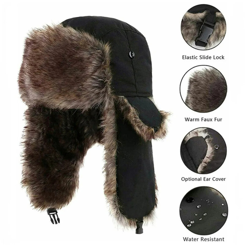 Unisex šiltos vyriškos moteriškos kepuraitės Aviator Trooper Earflap Žieminiai atvartai slidinėjimo kepurė Nauja bombonešio kepurė Rusiška slidinėjimo kepurė dirbtinio kailio kepurės