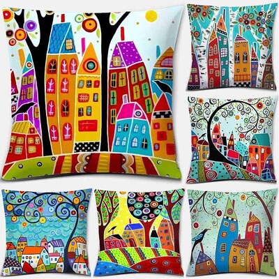 Rajzfilm fa graffiti mintás párnahuzat otthoni nappali kanapé dekoráció négyzet alakú párna 45*45cm