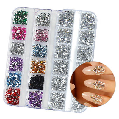 3000Pcs a Box Nail Art Flat Back Crystal Rhinestone 1,5mm 2,0mm Dazzling Diamonds Strass Tip 3D Διακόσμηση